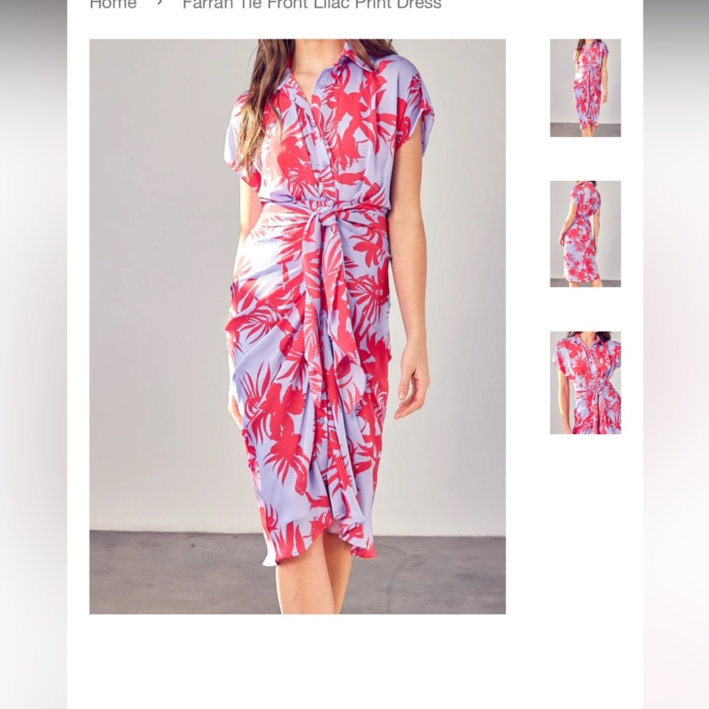 Farrah Tie Front Lilac Print Dress LARGE